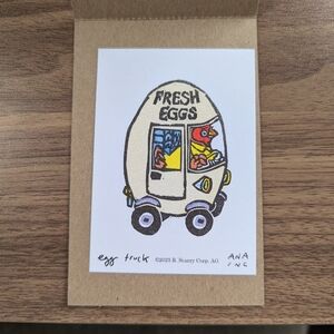 Fresh Eggs Egg Truck Print - Illustrated Chick in Cream Egg Van